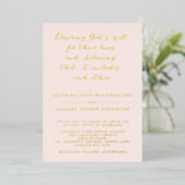 Blush & Gold Christelijk Script Wedding Folie Uitnodiging (Staand Voorkant)