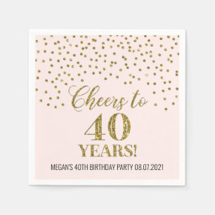 Blush Gold Confetti Cheers tot 40 jaar verjaardag Servet