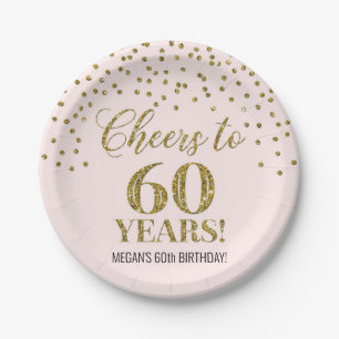 Blush Gold Confetti Cheers tot 60 jaar verjaardag Papieren Bordje