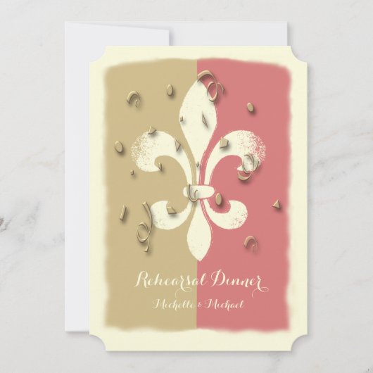 Blush Gold Confetti Fleur de Lis event Uitnodiging (Voorkant)