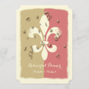 Blush Gold Confetti Fleur de Lis event Uitnodiging