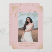 Blush Gold Confetti Foto Afstuderen aankondiging (Voorkant / Achterkant)