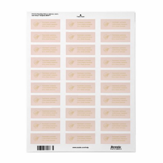 Blush Gold Elegant Script Monogram Return Address Etiket (Full Sheet)