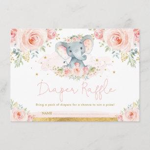 Blush Gold Elephant Baby Girl Shower Diaper Raffle Informatiekaartje