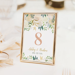 Blush Gold et Green Floral Mariage Numéro de table
