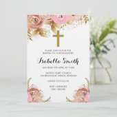 Blush Gold floral Baptême / Invitation Christening (Debout devant)