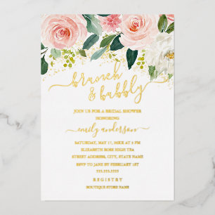 Blush Gold Floral Brunch en bubbelbaar Vrijgezelle Folie Uitnodiging
