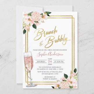 Blush Gold Floral Brunch en bubbelbaar Vrijgezelle Kaart
