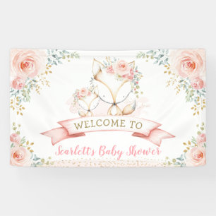 Blush Gold Floral Fox Woodland Baby shower Welkom Spandoek