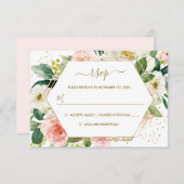 Blush Gold Floral Gold Wedding RSVP (Devant / Derrière)