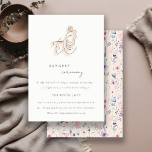 Blush Gold Floral Krishna Indiase bruiloft Sangeet Informatiekaartje