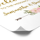 Blush Gold Floral Mariage Affiche de bienvenue chi (Coin)