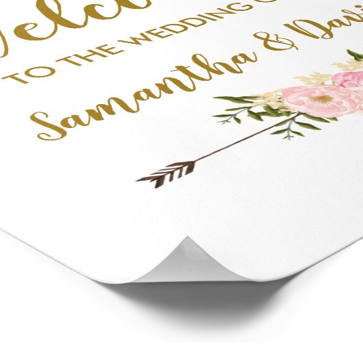 Blush Gold Floral Mariage Affiche de bienvenue chi (Coin)