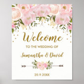 Blush Gold Floral Mariage Affiche de bienvenue chi (Devant)