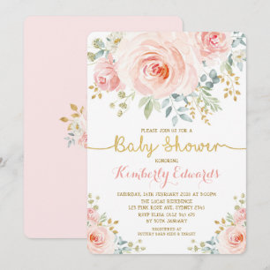 Blush Gold Floral Roos Girl Baby shower Kaart