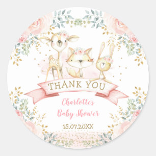 Blush Gold Floral Tribal Woodland Animals Baby Ronde Sticker
