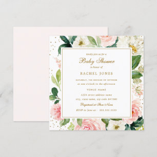 Blush Gold Floral Waterverf Baby shower Invite Kaart
