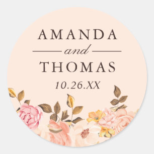  Blush Gold Floral Wedding Envelope Seal Ronde Sticker