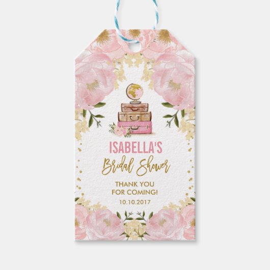 Blush Gold Flower Reizen van Miss naar Mrs Favor Cadeaulabel (Voorkant)