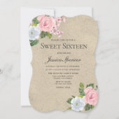 Blush & Gold Flowers Sweet 16 Invite Kaart (Voorkant)