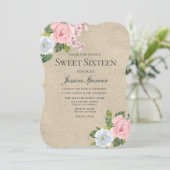 Blush & Gold Flowers Sweet 16 Invite Kaart (Staand voorkant)