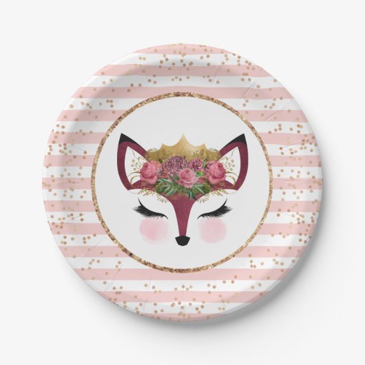 Blush & Gold Fox Princess Papieren Bordje (Voorkant)