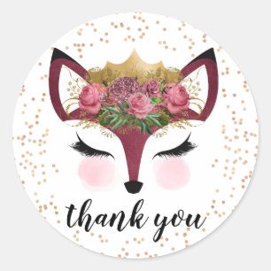 Blush & Gold Fox Princess Ronde Sticker