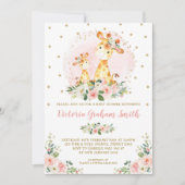 Blush Gold Giraffe Girl Baby shower Floral Rozen Kaart (Voorkant)