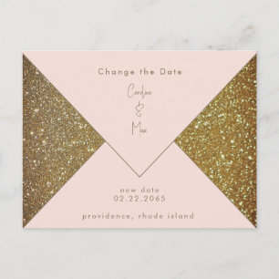 Blush & Gold Glam Bruiloft Wijzig de datum Briefkaart