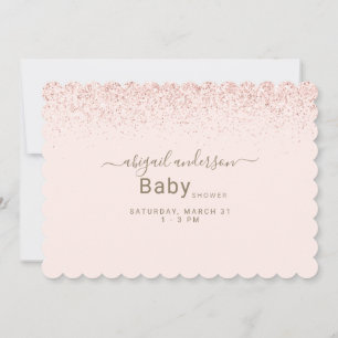 Blush & Gold Glam Glitter Baby shower Scalloped Kaart