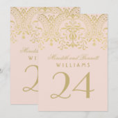 Blush Gold Glamour Weddeningnummer Kaart (Voorkant / Achterkant)