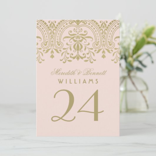 Blush Gold  Glamour Weddeningnummer Kaart (Staand voorkant)