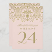 Blush Gold  Glamour Weddeningnummer Kaart (Voorkant / Achterkant)