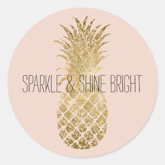 Blush Gold Glitter Glitzy Pineapple Sparkle Ronde Sticker (Voorkant)