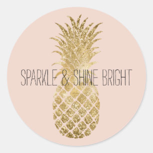 Blush Gold Glitter Glitzy Pineapple Sparkle Ronde Sticker