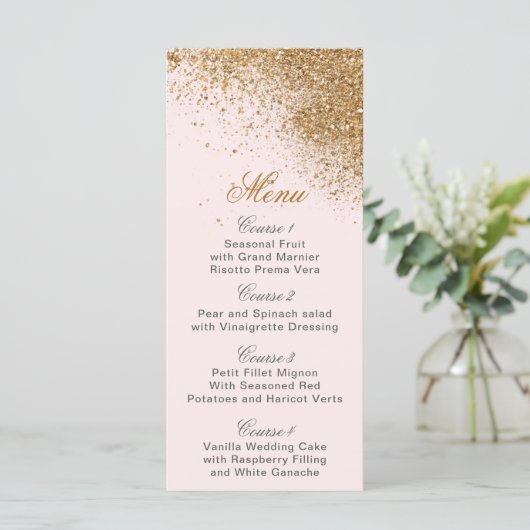 Blush Gold Glitter Sparkle Elegant Wedding Menu (Staand voorkant)