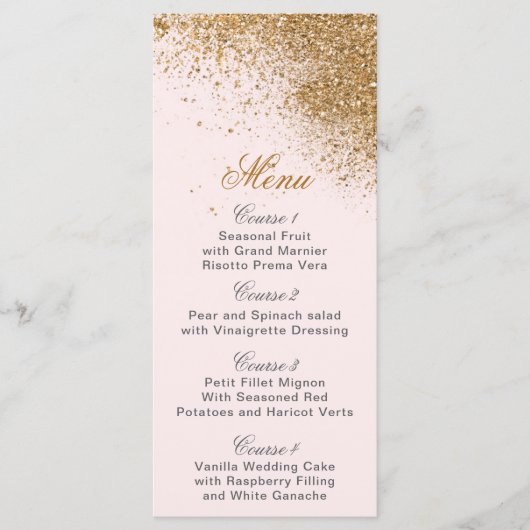 Blush Gold Glitter Sparkle Elegant Wedding Menu (Voorkant)