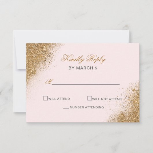 Blush Gold Glitter Sparkle Elegant Wedding RSVP Kaartje (Voorkant)