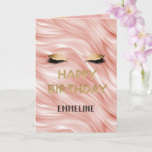Blush Gold Glitter Wimpers Verjaardag Kaart
