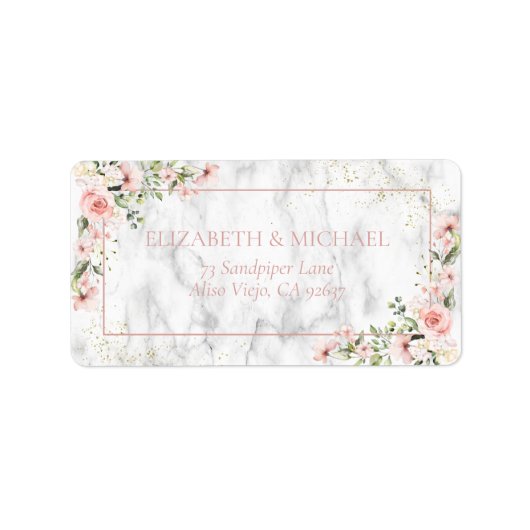 Blush Gold Greenery Dusty Pink Floral Address Etiket (Voorkant)