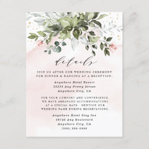 Blush Gold Greenery Succulent Dusty Blue Wedding Informatiekaartje