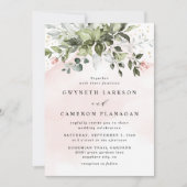 Blush Gold Greenery Succulent Dusty Blue Wedding Kaart (Voorkant)