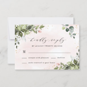 Blush Gold Greenery Succulent Dusty Blue Wedding RSVP Kaartje