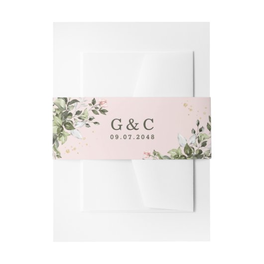 Blush Gold Greenery Succulent Dusty Blue Wedding Uitnodigingen Wikkel (Voorkant Voorbeeld)