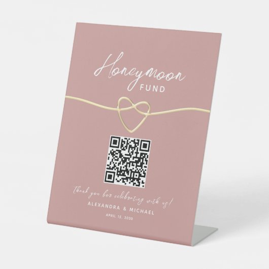 Blush Gold Honeymoon Fund QR Code Reclamebord Met Voetstuk (Voorkant)