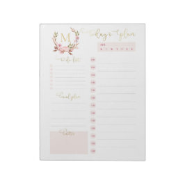 Blush & Gold Monogram Dagelijkse Planner Te Doen L Notitieblok