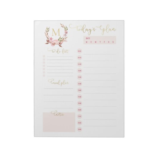 Blush & Gold Monogram Dagelijkse Planner Te Doen L Notitieblok (Gedraaid)