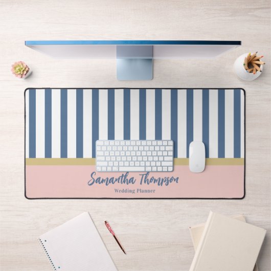 Blush Gold & Navy Gestreepte Naam en Bezetting Bureaumat (Kantoor 1)