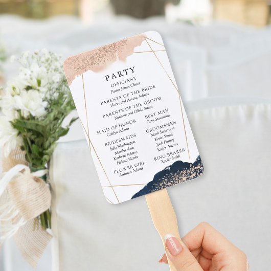 Blush, Gold & Navy Wedding Program Fan Handwaaier