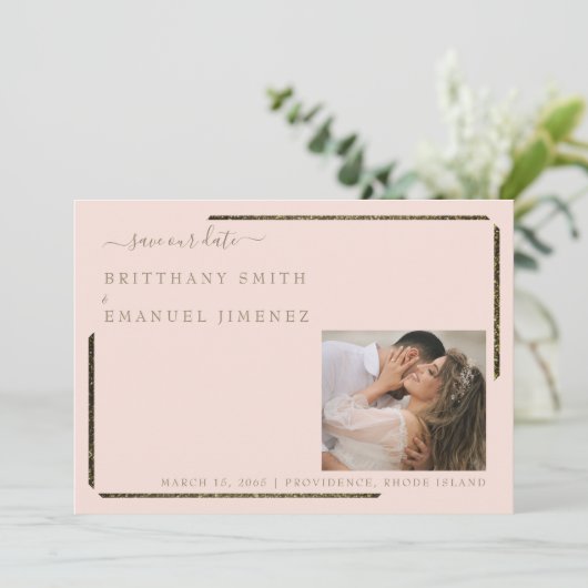 Blush & Gold oogverblindende bruiloft Bewaar onze  Kaart (Staand voorkant)